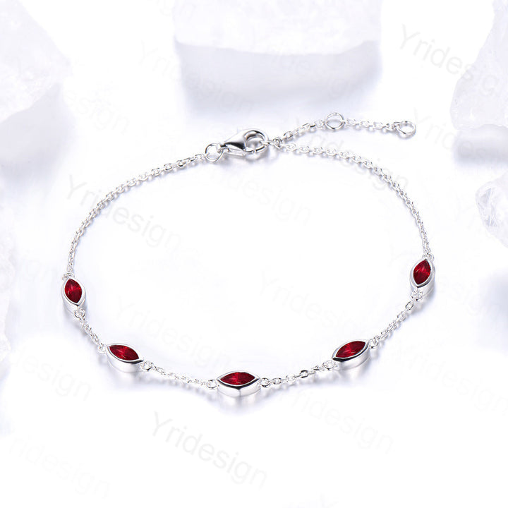 Dainty marquise cut ruby bracelet bezel set - PENFINE