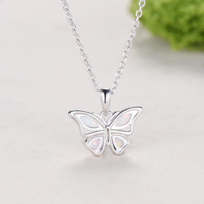 Elegant Marquise Pear White Opal Butterfly Pendant Necklace Fairy Wings