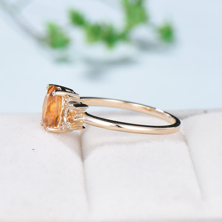 Vintage Moon Citrine Engagement Ring Unique Nature Inspired November Birthstone Anniversary Ring Magic Crescent Moon Healing Gem Jewelry - PENFINE