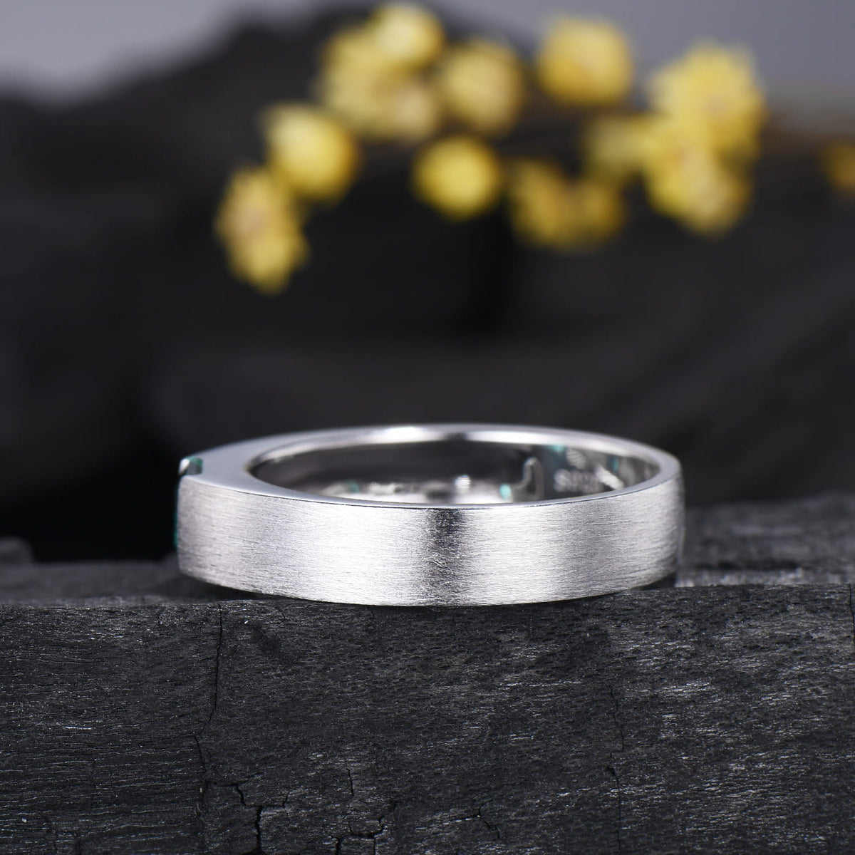 Men's Princess Cut Green Emerald Ring: 14K White Gold May Birthstone Gift For Him