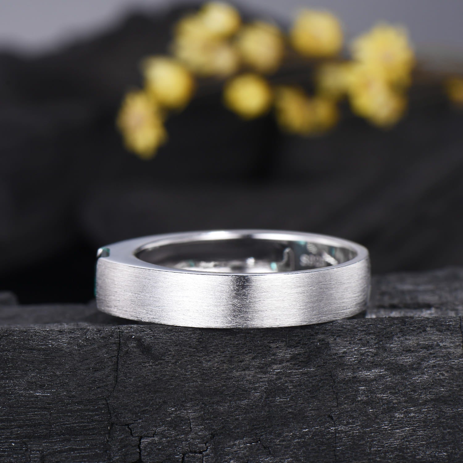 Men's Princess Cut Green Emerald Ring: 14K White Gold May Birthstone Gift For Him