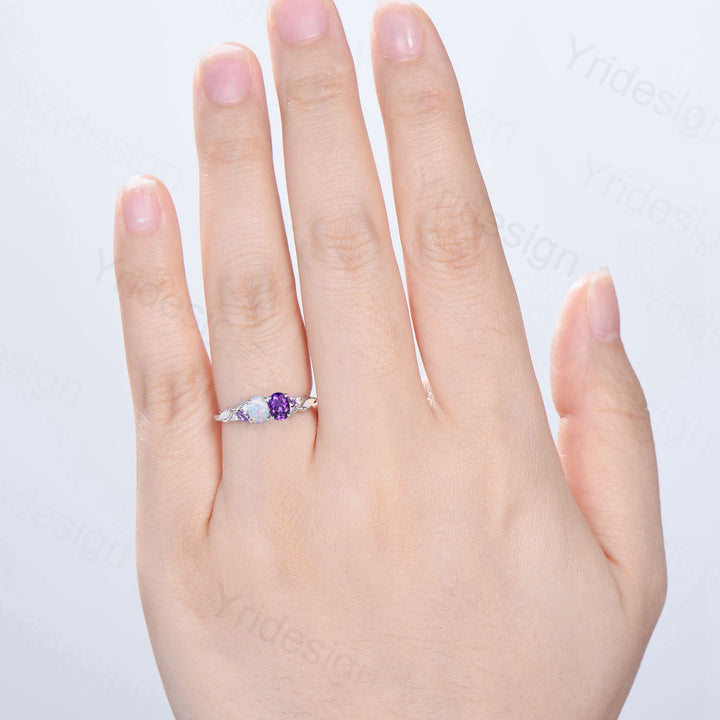 Toi et Moi Opal and Amethyst Engagement Ring | Two Stone Vine Band - PENFINE