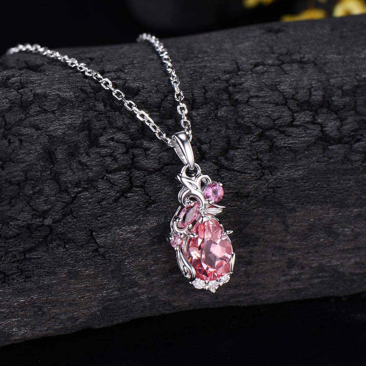 Floral Filigree Pink Padparadscha Sapphire Necklace