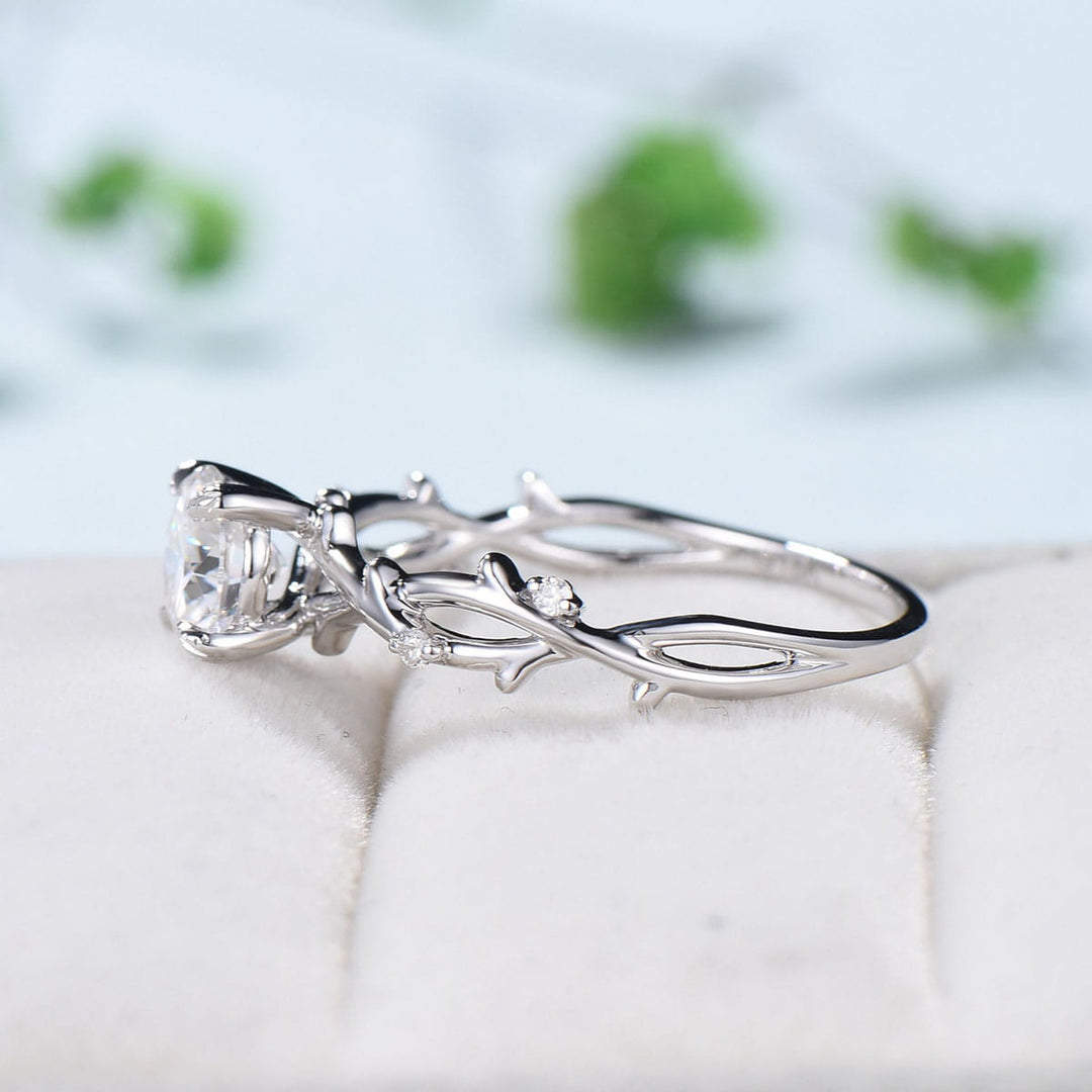 1CT Forever Moissanite ring Leaf Twig Moissanite Engagement Ring White Gold Natural Inspired Branch Wedding Ring Women Unique Bridal Ring - PENFINE