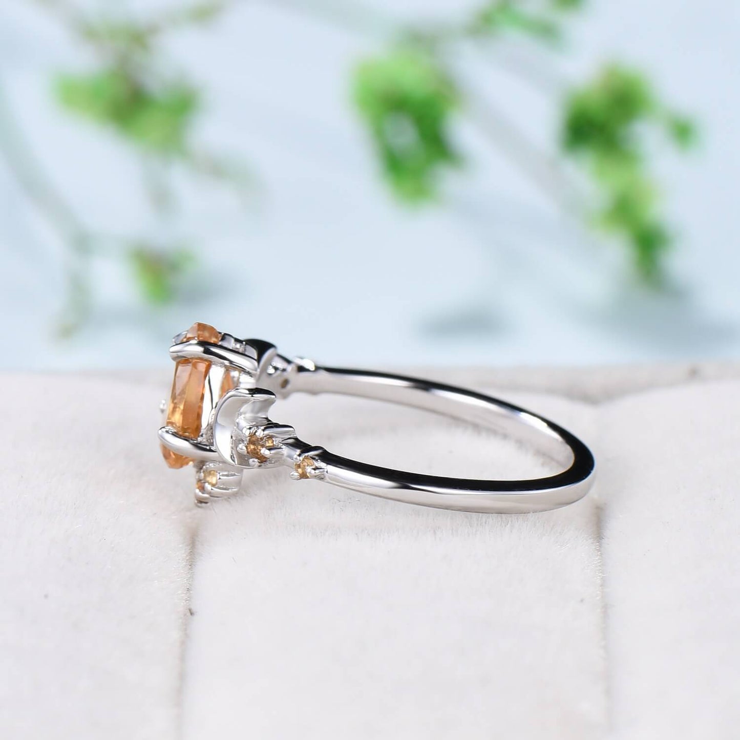 Vintage Pear Shaped Citrine Engagement Ring Unique Crescent moon orange citrine gold wedding ring women celestial anniversary gift for her - PENFINE