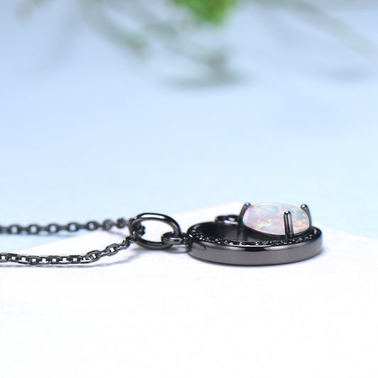 Magic Crescent Moon Black Gold Opal Amethyst Gothic Pendant Necklace Unique Pear Shaped Fire White Opal Black Spinel Necklace Halloween Girl - PENFINE