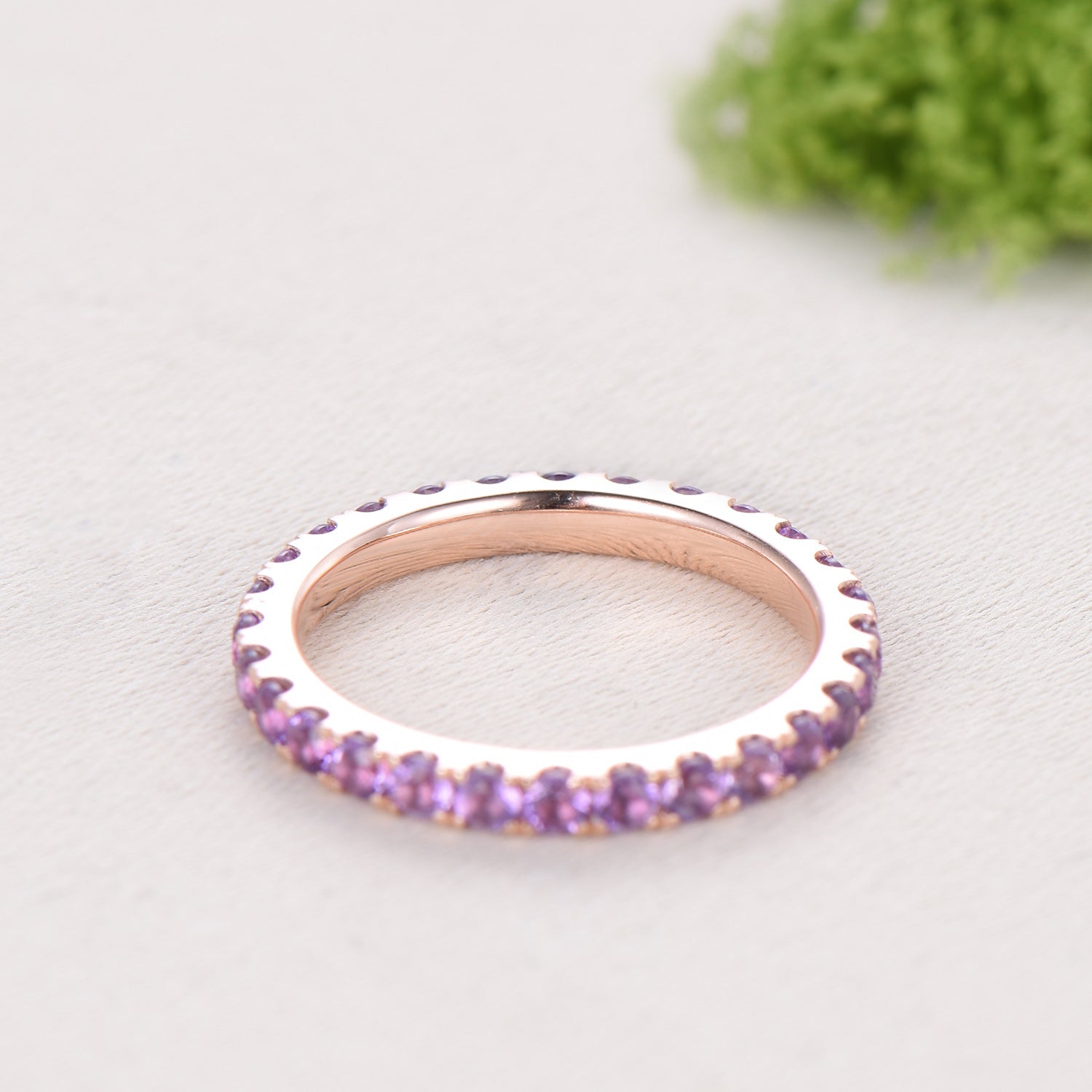 2mm Full Eternity Amethyst Eternity Band, Retro Rose Gold Wedding Ring