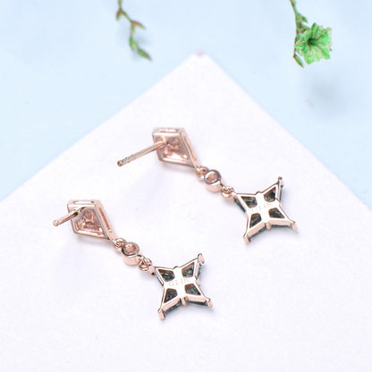 Vintage kite moss agate earrings Unique pinwheel earrings halo diamond drop stud earrings dainty green agate anniversary gift for women - PENFINE