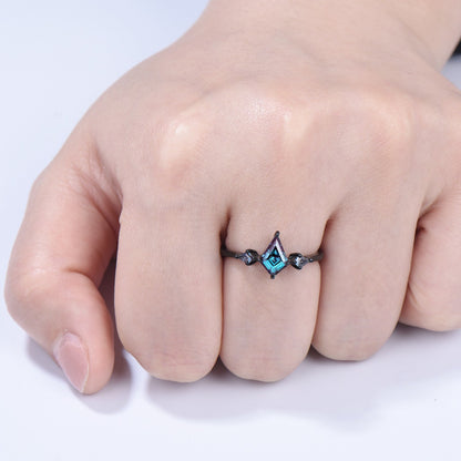 Dainty Black Gold Kite Cut Alexandrite Engagement Ring Minimalist Three Stone - PENFINE