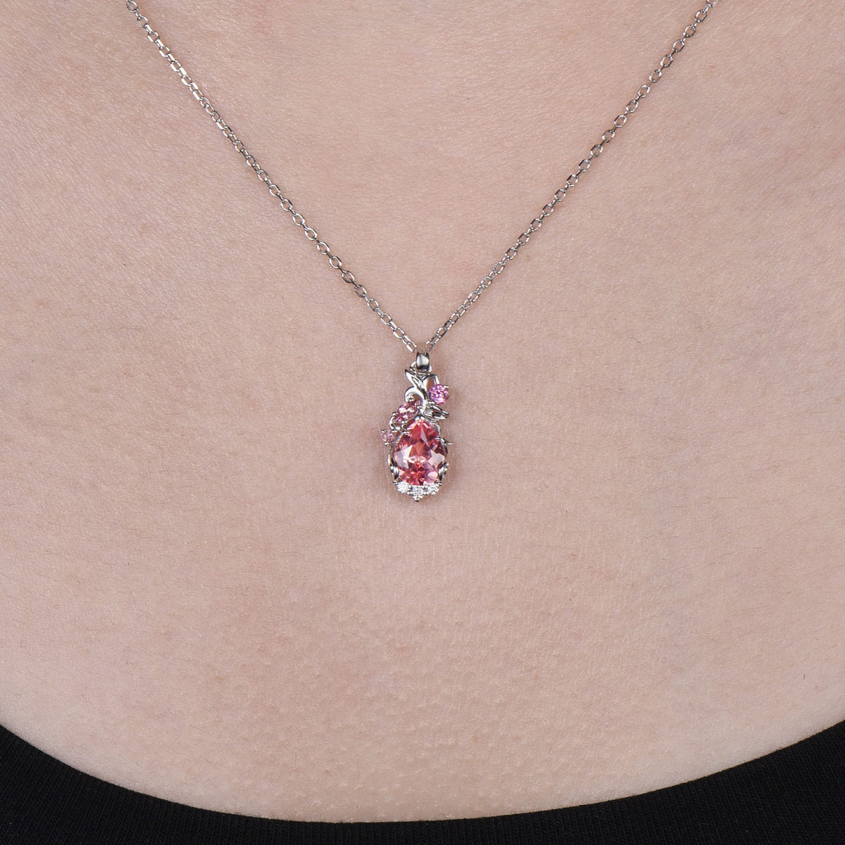 Floral Filigree Pink Padparadscha Sapphire Necklace