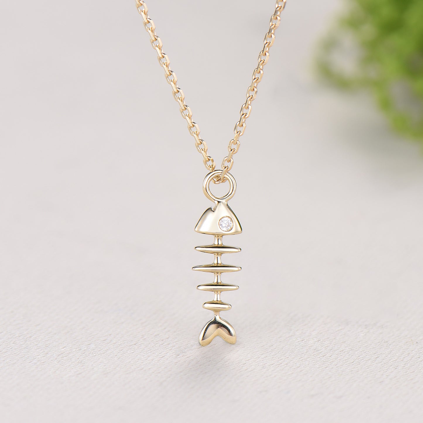 Dainty Fishbone Necklace Unique Fish Pendant 9K/14K/18K Yellow Gold Fish Necklace Fish Bone Necklace Vintage Fish Charm Christian Necklace - PENFINE