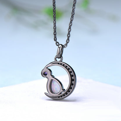 Magic Crescent Moon Black Gold Opal Amethyst Gothic Pendant Necklace Unique Pear Shaped Fire White Opal Black Spinel Necklace Halloween Girl - PENFINE