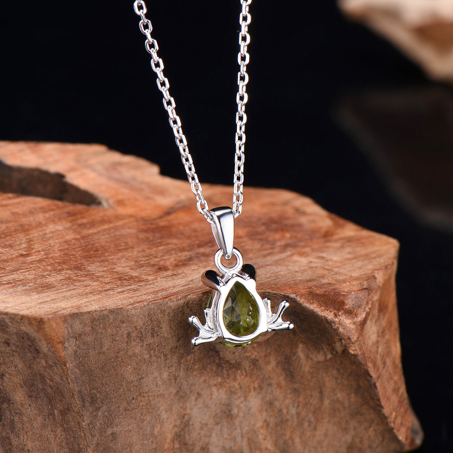 Handmade 14K Gold Peridot Frog Necklace, Citrine Accent Stones