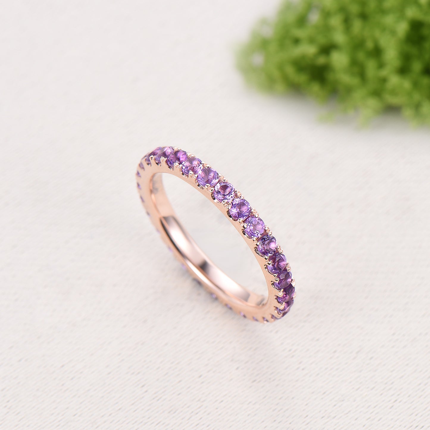 2mm Full Eternity Amethyst Eternity Band, Retro Rose Gold Wedding Ring