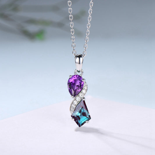 Unique Alexandrite Amethyst Necklace Pendant Women Alternative Moissanite Snake Anniversary Gift - PENFINE