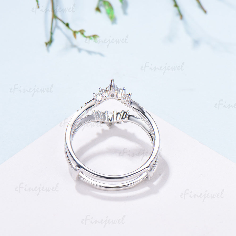 Double Curved Diamond Wedding Band Enhancer, Marquise & Round Moissanite Alternative Ring Guard for Women - PENFINE