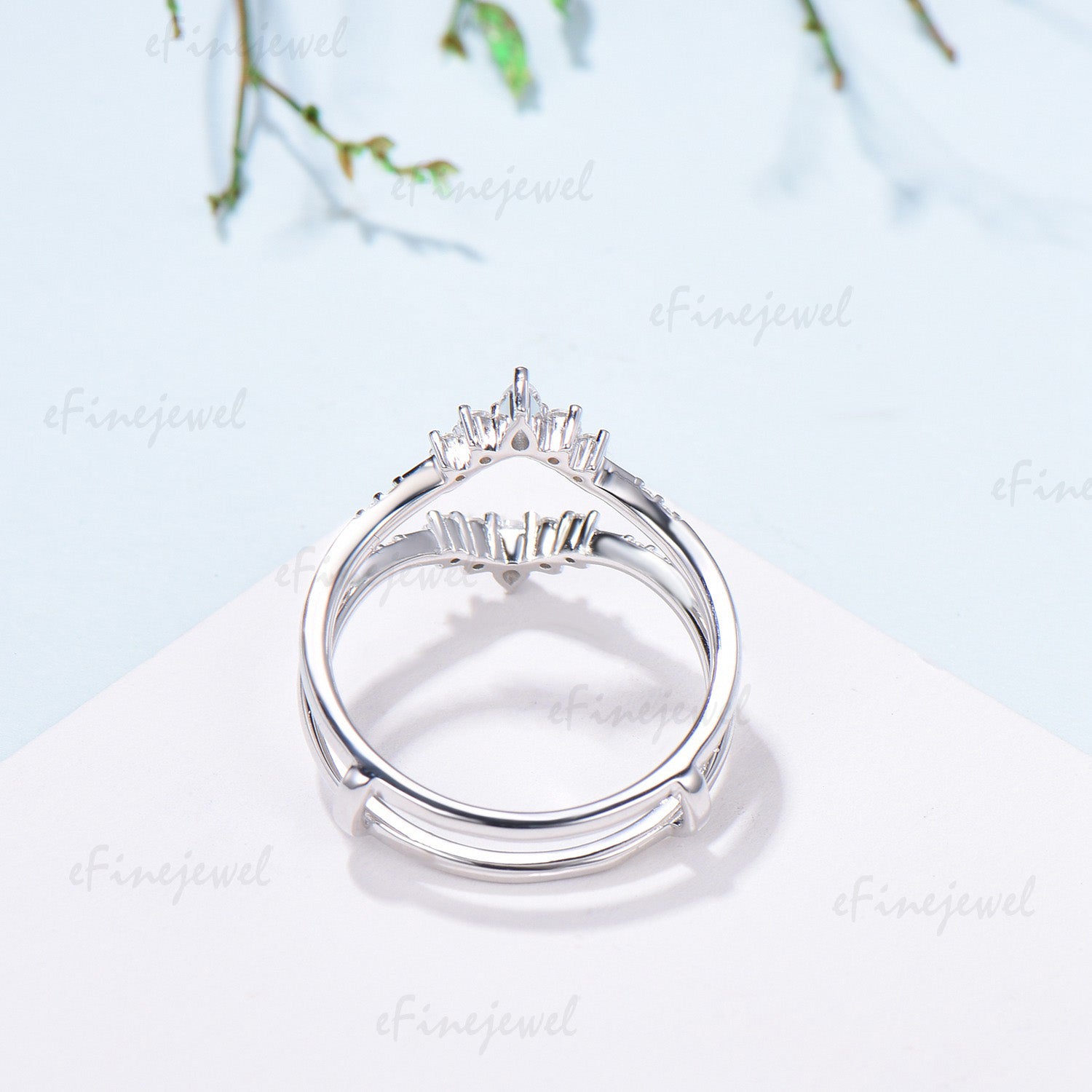 Double Curved Diamond Wedding Band Enhancer, Marquise & Round Moissanite Alternative Ring Guard for Women - PENFINE