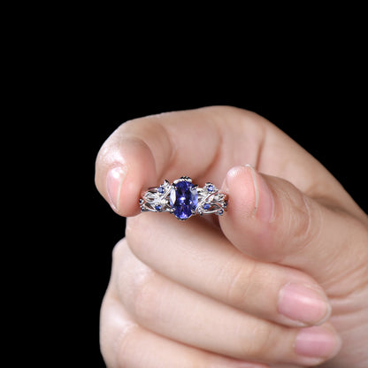 Natural Inspired Tanzanite Ring Set - Leaf Twig Sapphire Wedding Ring
