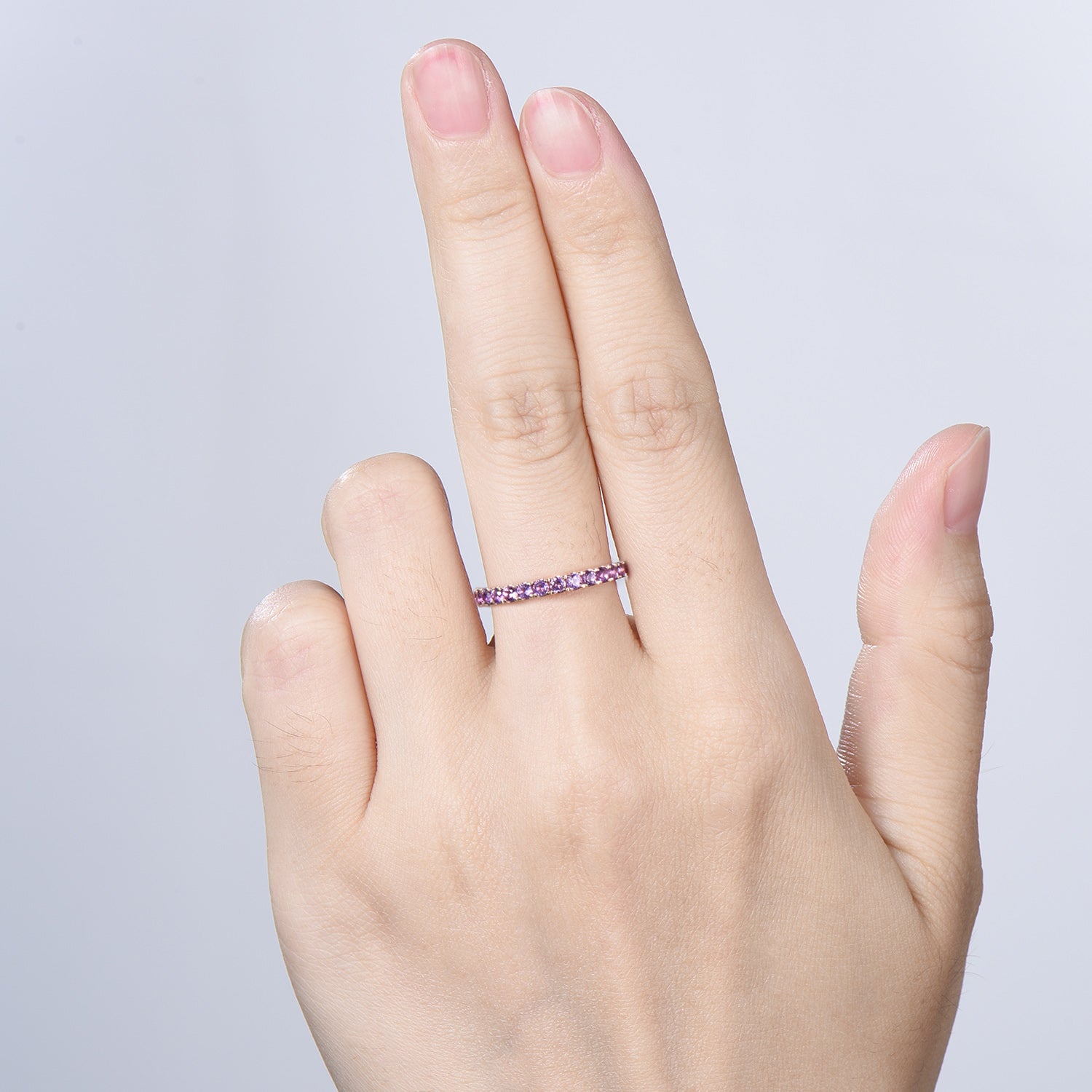 2mm Full Eternity Amethyst Eternity Band, Retro Rose Gold Wedding Ring