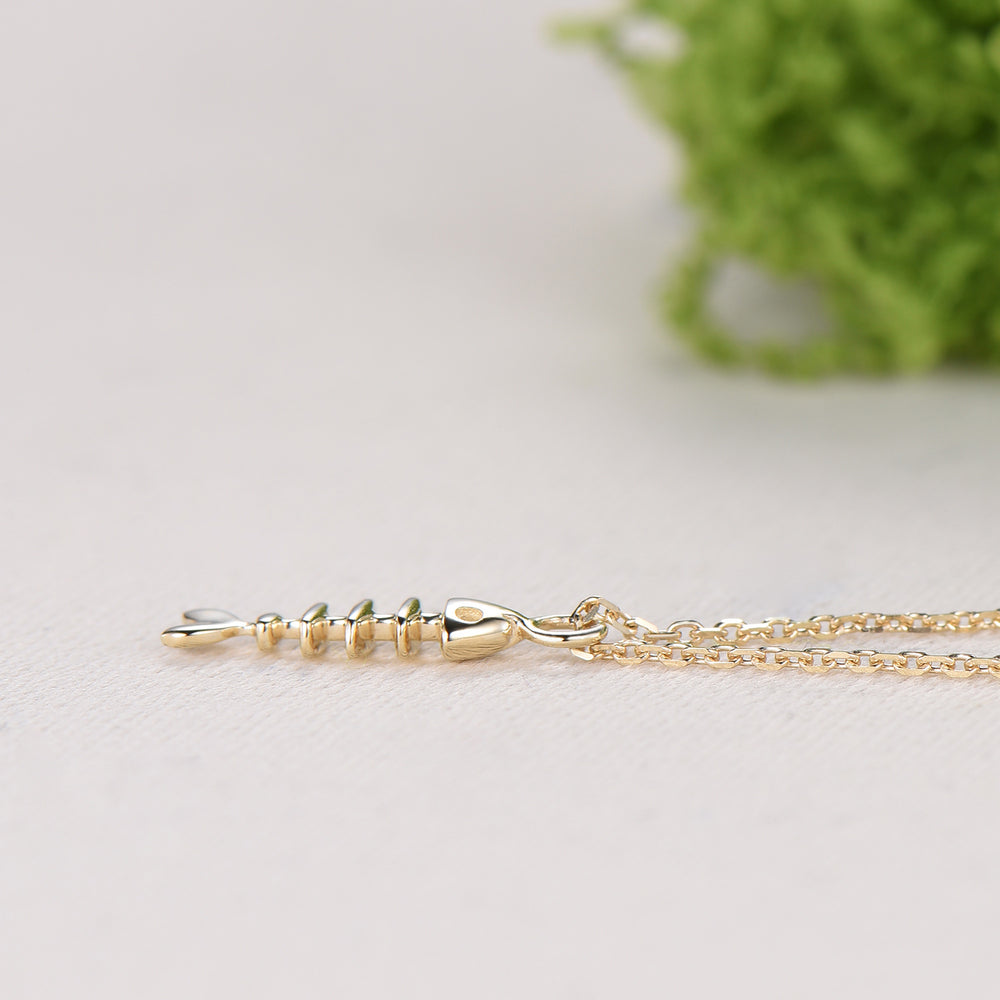 Dainty Fishbone Necklace Unique Fish Pendant 9K/14K/18K Yellow Gold Fish Necklace Fish Bone Necklace Vintage Fish Charm Christian Necklace - PENFINE