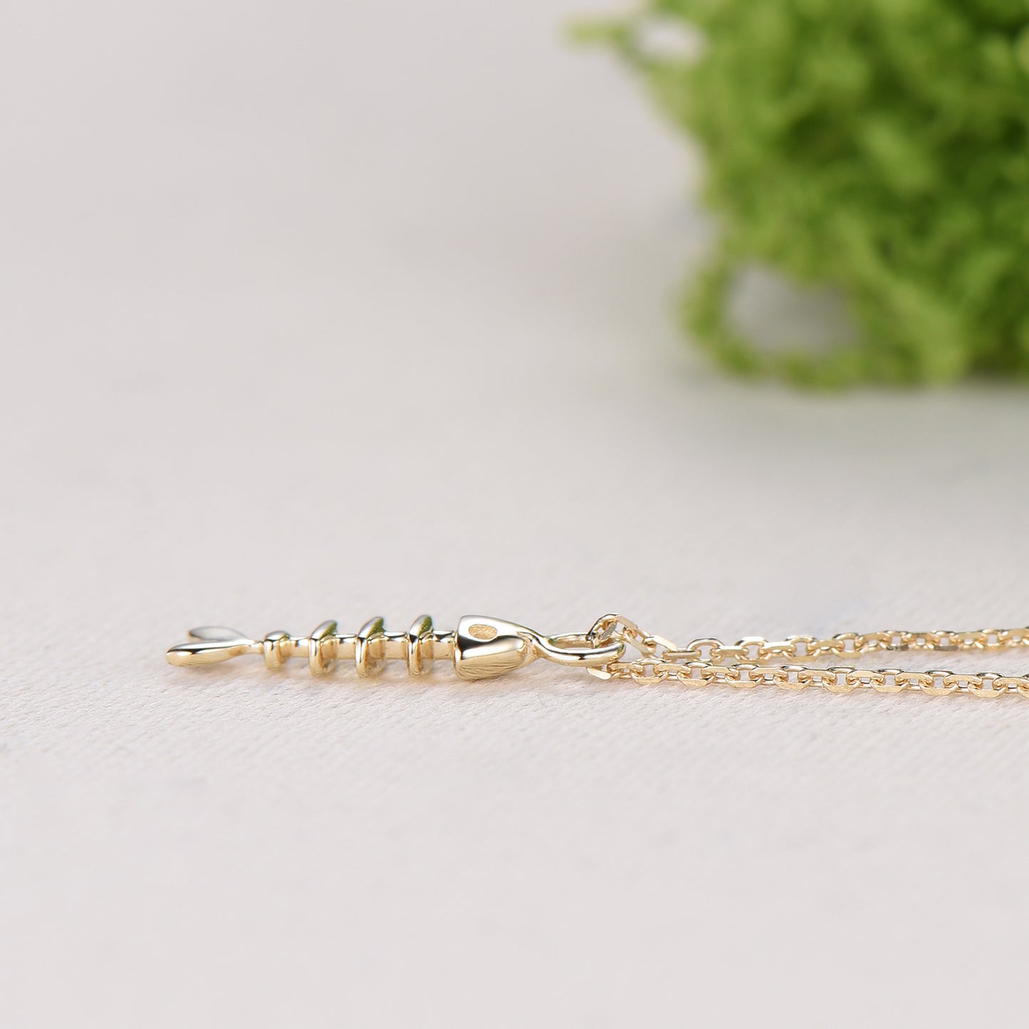 Dainty Fishbone Necklace Unique Fish Pendant 9K/14K/18K Yellow Gold Fish Necklace Fish Bone Necklace Vintage Fish Charm Christian Necklace - PENFINE