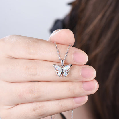 Elegant Marquise Pear White Opal Butterfly Pendant Necklace Fairy Wings