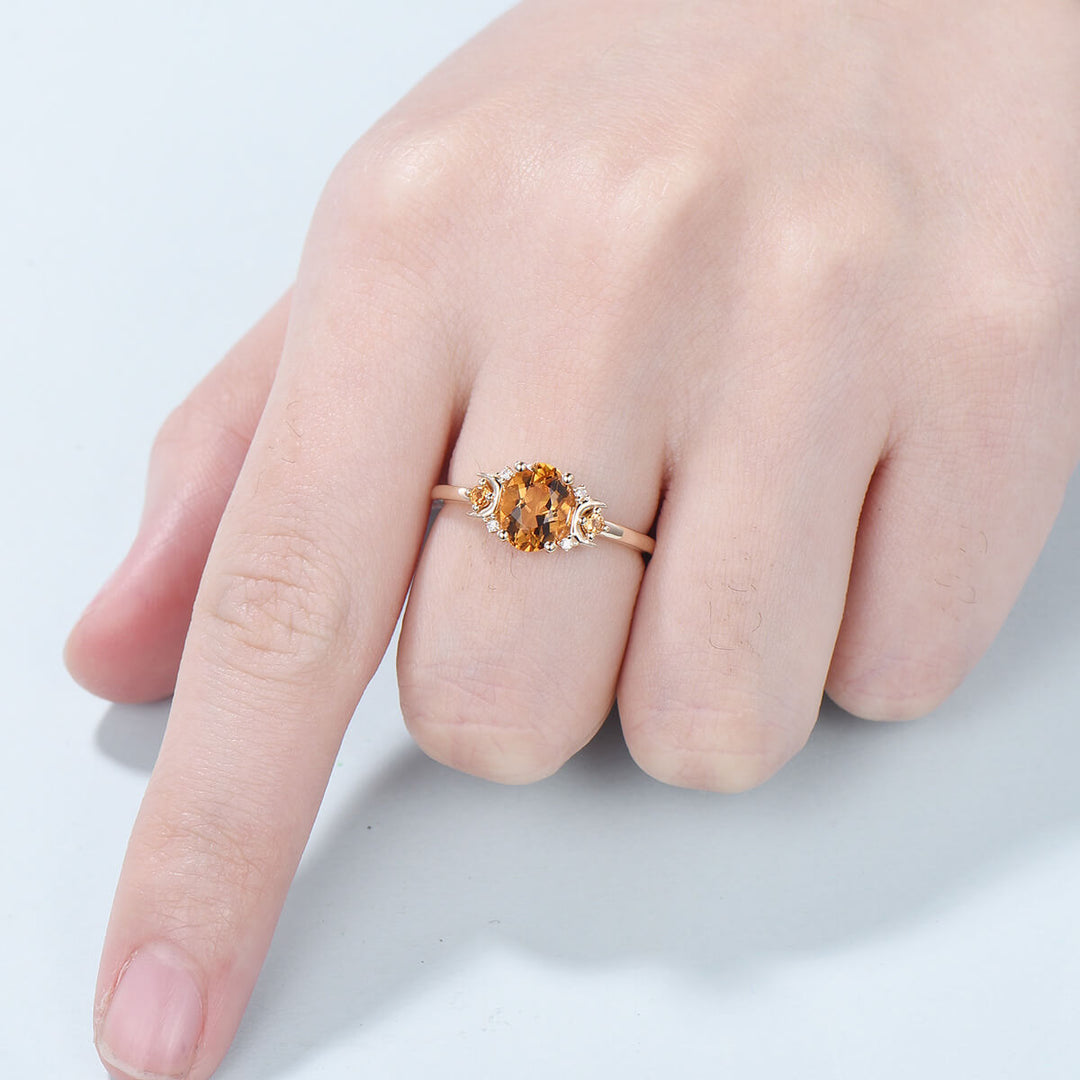 Vintage Moon Citrine Engagement Ring Unique Nature Inspired November Birthstone Anniversary Ring Magic Crescent Moon Healing Gem Jewelry - PENFINE