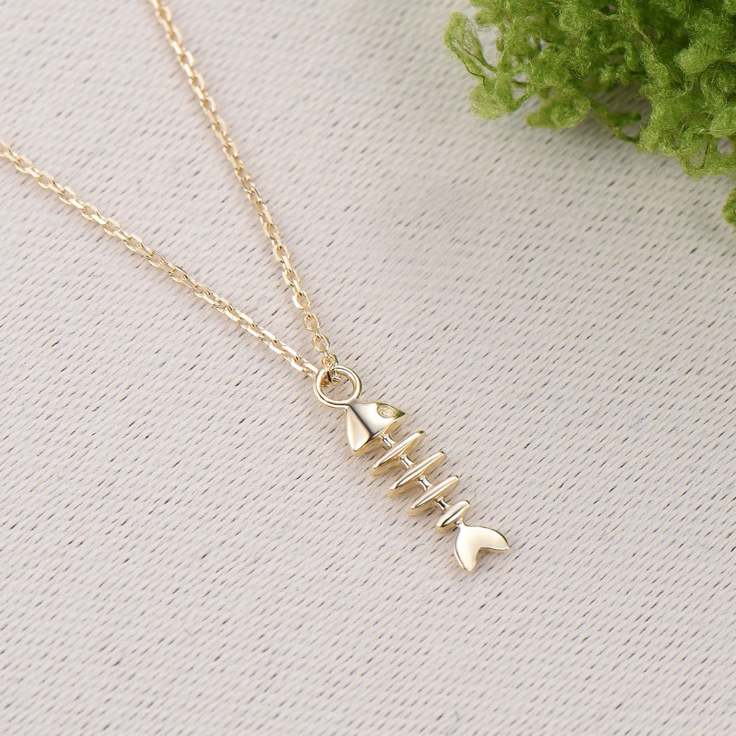Dainty Fishbone Necklace Unique Fish Pendant 9K/14K/18K Yellow Gold Fish Necklace Fish Bone Necklace Vintage Fish Charm Christian Necklace - PENFINE