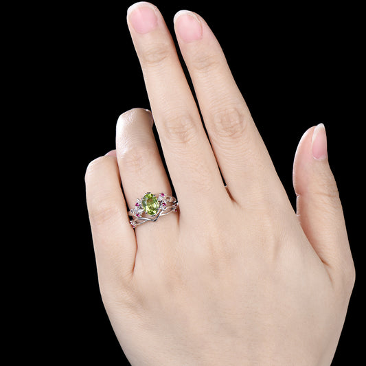 Leaf vine  peridot rubywedding ring set Natural inspired August Birthstone Jewelry