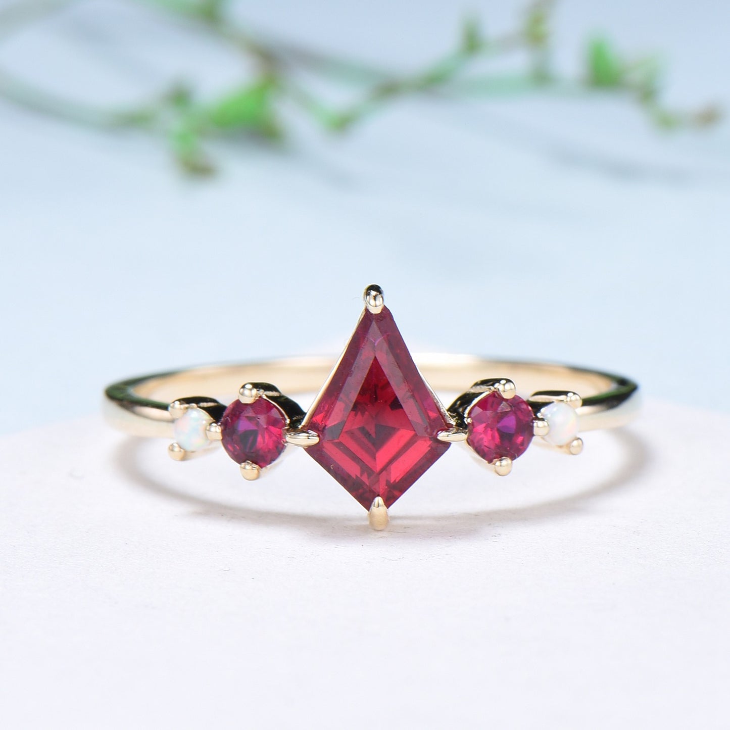 Vintage Kite Ruby Engagement Ring Set 1ct Ruby Bridal Wedding ring Set Art Deco Anniversary Gift Unique July Birthstone Bride Ring For Women - PENFINE