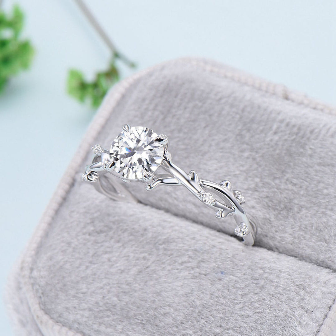 1CT Forever Moissanite ring Leaf Twig Moissanite Engagement Ring White Gold Natural Inspired Branch Wedding Ring Women Unique Bridal Ring - PENFINE