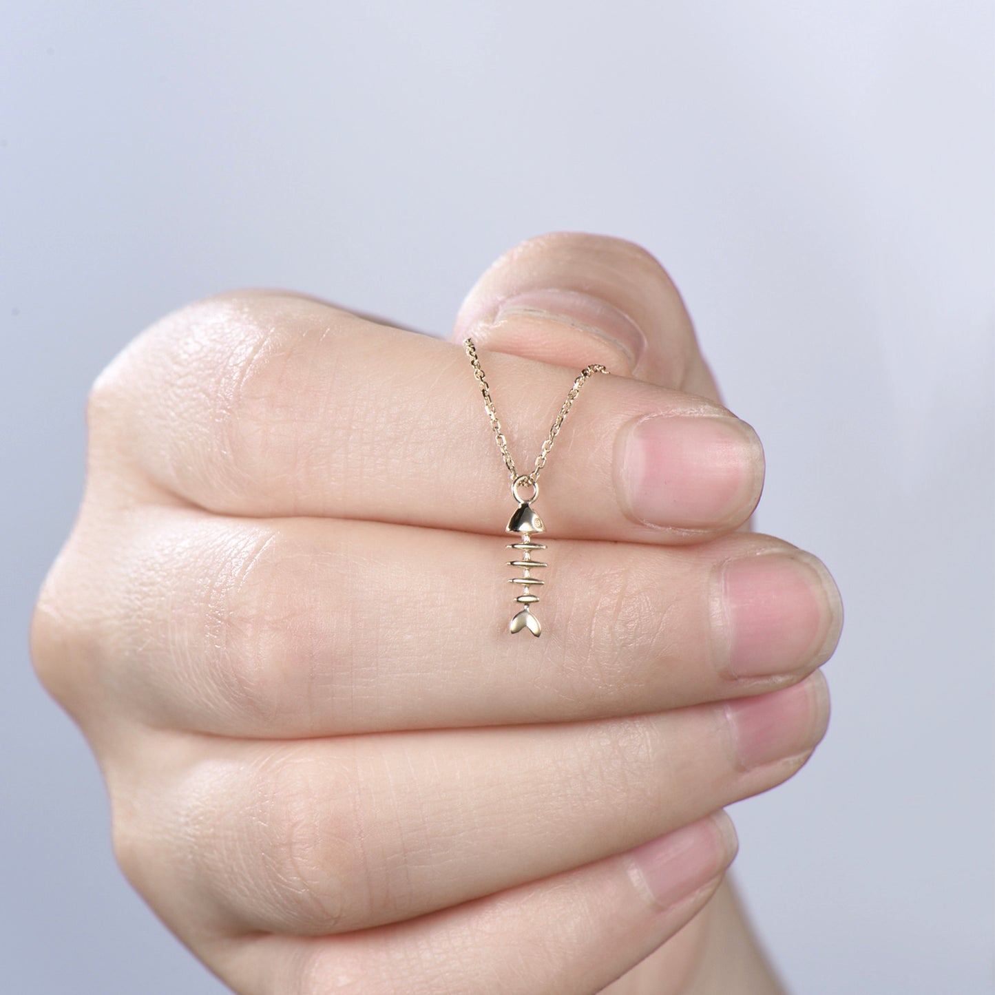 Dainty Fishbone Necklace Unique Fish Pendant 9K/14K/18K Yellow Gold Fish Necklace Fish Bone Necklace Vintage Fish Charm Christian Necklace - PENFINE