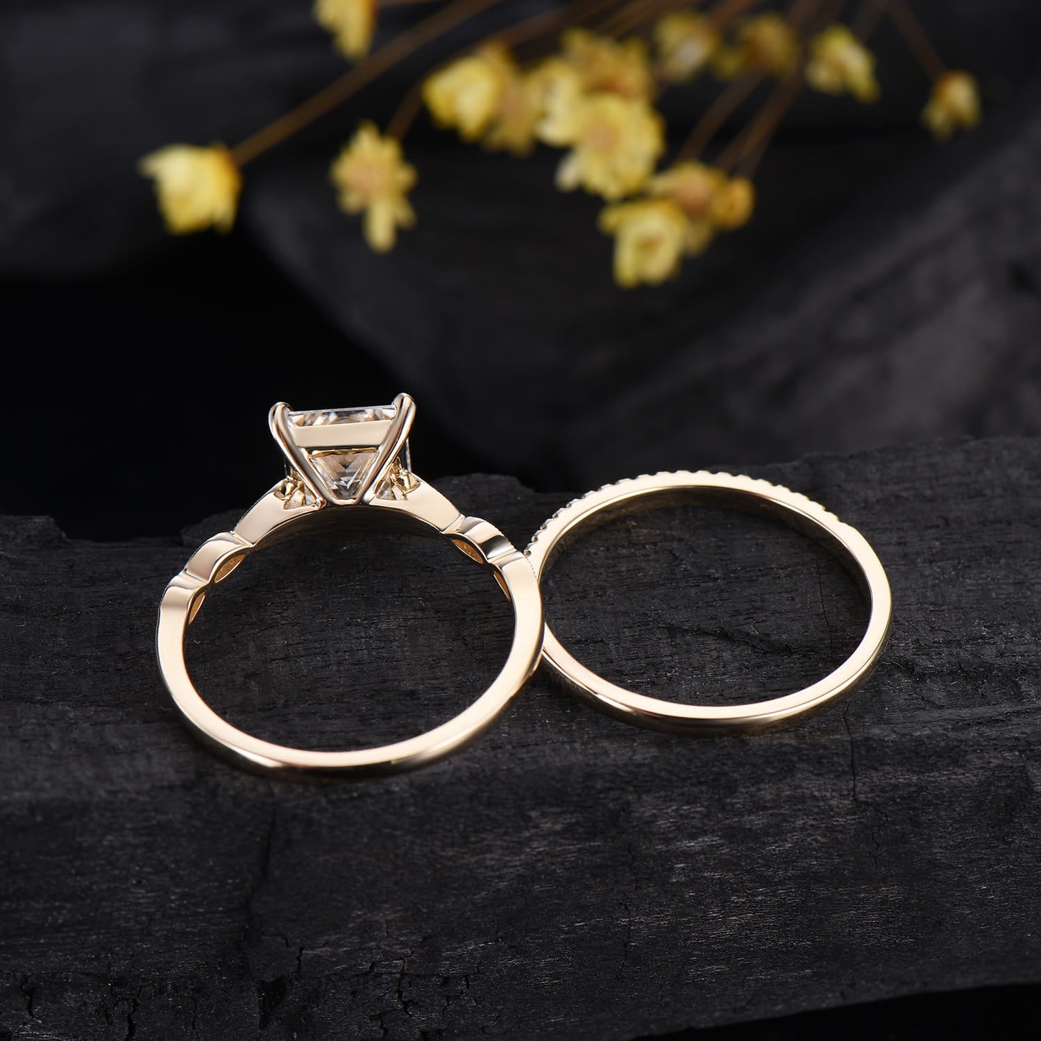 2 Carat Princess Cut Lab Grown Diamond Engagement Ring Set