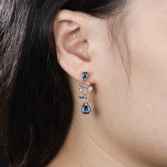 Nature Inspired Pear Shaped Alexandrite Earrings Emerald Elegant Leaf Vine Stud Earrings Unique Handmade Anniversary Promise Gift - PENFINE
