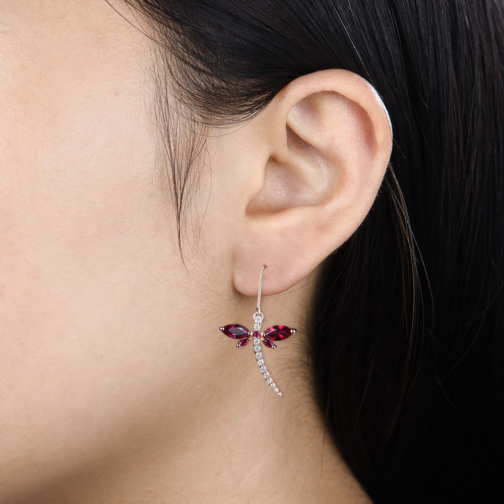 Elegant dragonfly marqusie cut red ruby earrings Julyne birthstone fine jewelry - PENFINE
