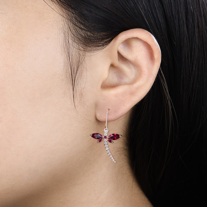 Elegant dragonfly marqusie cut red ruby earrings Julyne birthstone fine jewelry - PENFINE