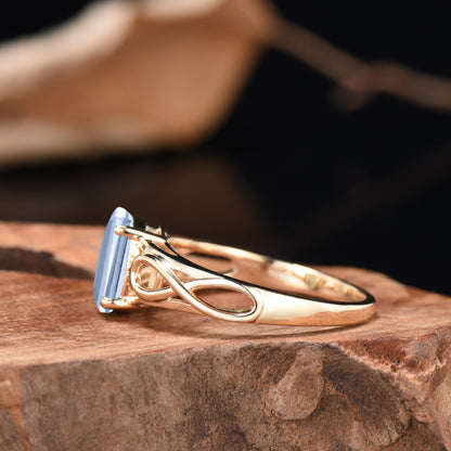 Emerald Cut Aquamarine Ring, Yellow Gold, Infinite Love Band