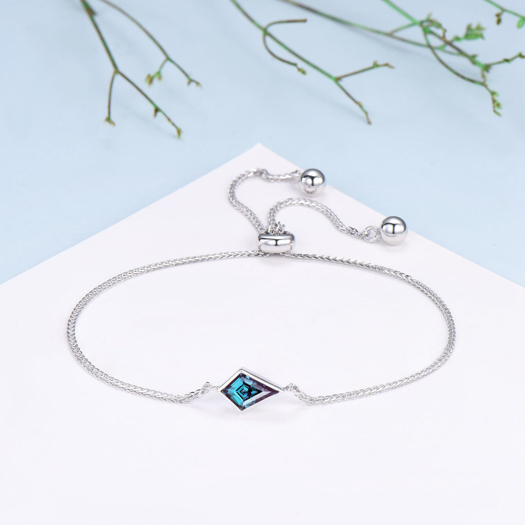Bezel Set kite cut alexandrite bracelet Minimalist dainty bracelet vintage unique Stackable Bracelet For Women art deco anniversary gift - PENFINE