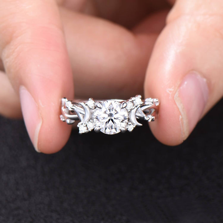 1CT Brilliant Moissanite ring Leaf Branch Moissanite Engagement Ring Nature Inspired Moon Wedding Ring Unique Twig Promise Ring For Women - PENFINE