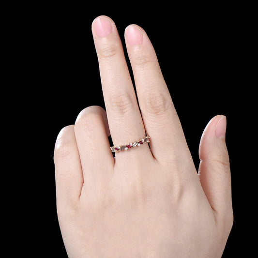 Vintage Alexandrite Ruby Eternity Wedding Band Women Unique Baguette Alexandrite Stackable Ring Marquise Ruby Matching Band Anniversary Gift