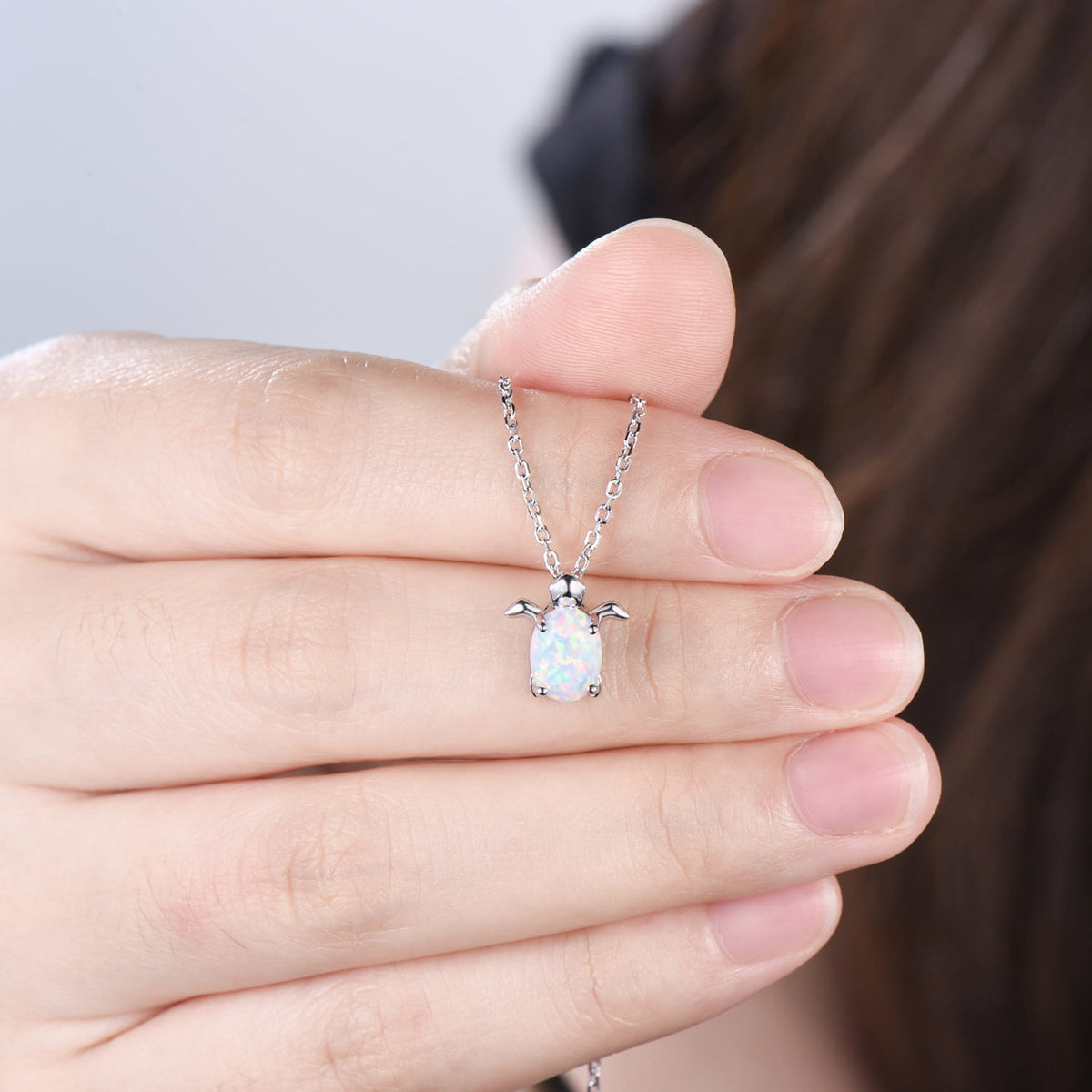 1.5CT Oval White Opal Ocean Turtle Pendant Necklace