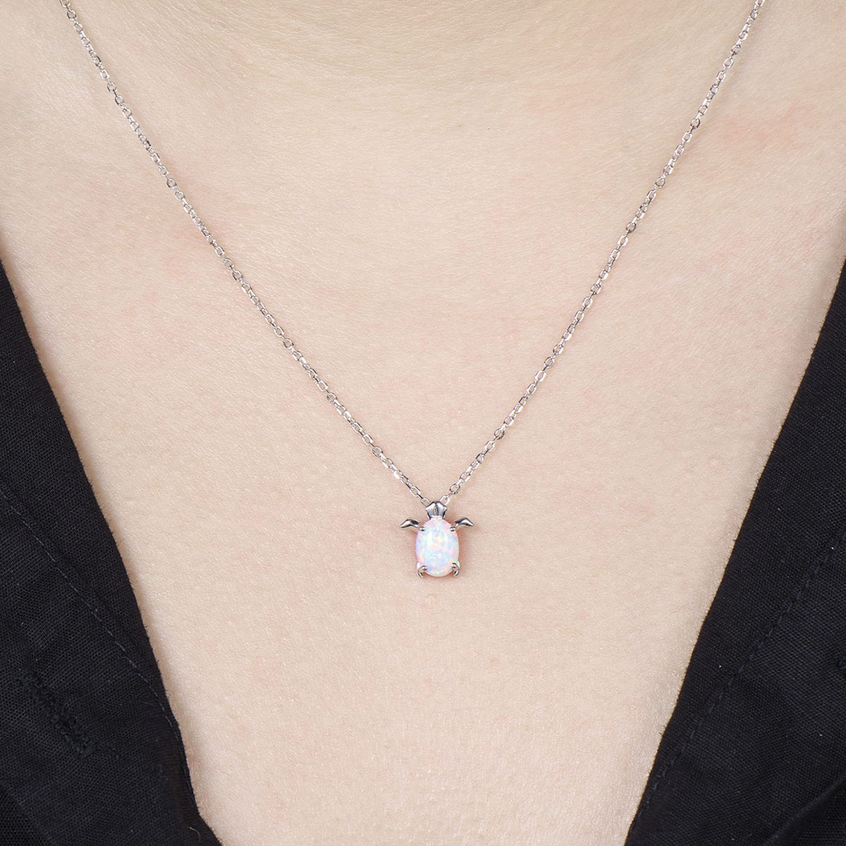 1.5CT Oval White Opal Ocean Turtle Pendant Necklace