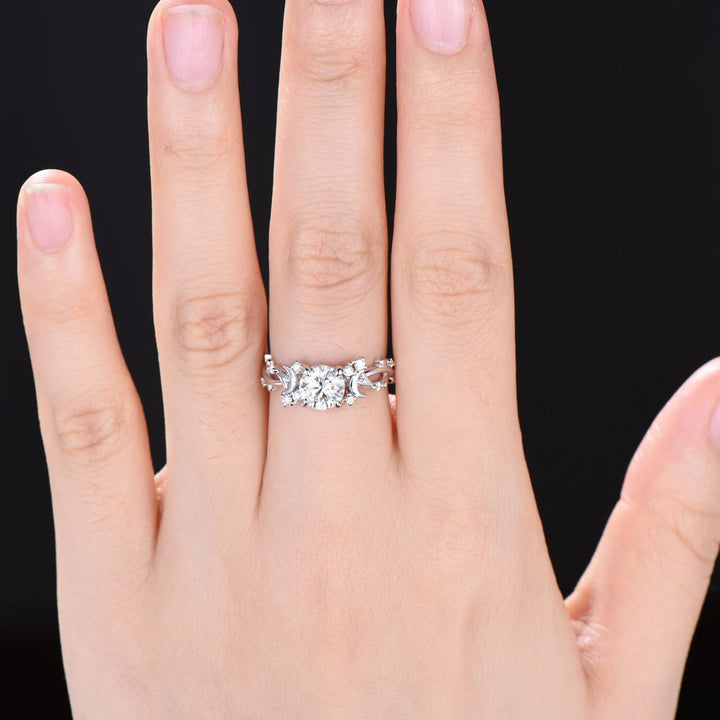 1CT Brilliant Moissanite ring Leaf Branch Moissanite Engagement Ring Nature Inspired Moon Wedding Ring Unique Twig Promise Ring For Women - PENFINE