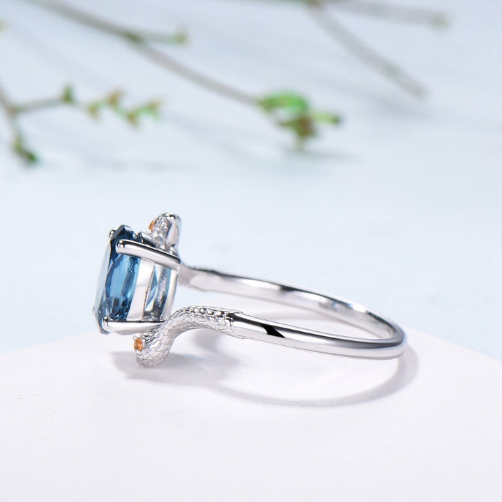 Snake Ring: London Blue Topaz, Citrine, Handmade Gold Anniversary Ring - PENFINE