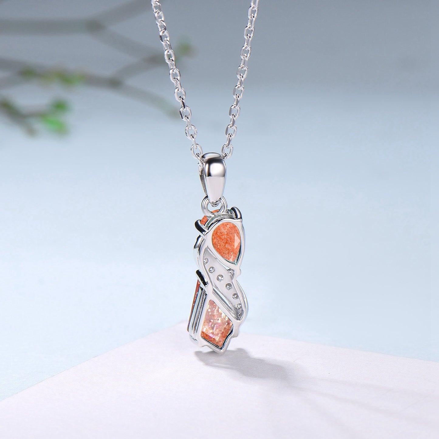 Unique Sunstone Necklace Pendant Women Alternative Moissanite Orange Gemstone Anniversary Gift - PENFINE