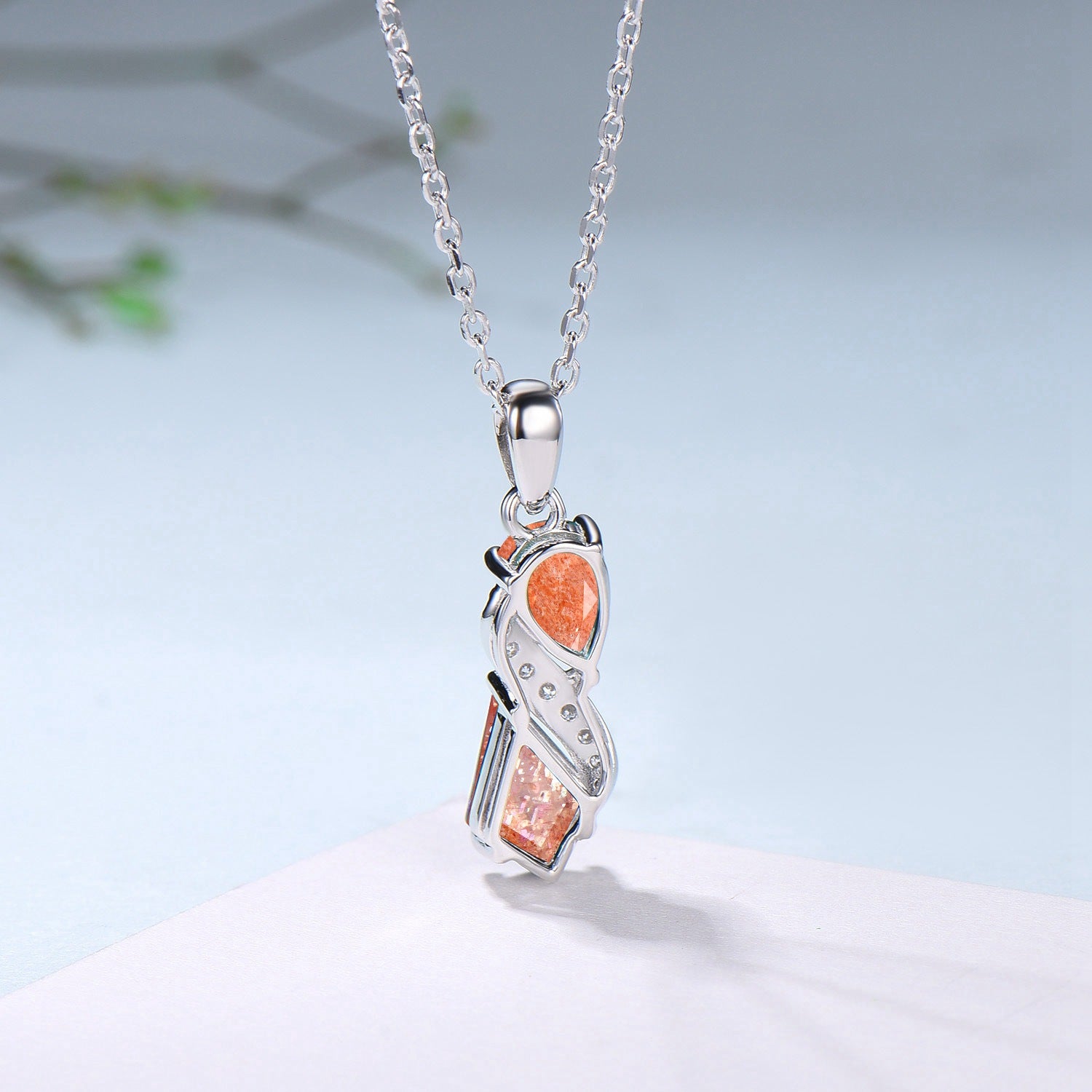 Unique Sunstone Necklace Pendant Women Alternative Moissanite Orange Gemstone Anniversary Gift - PENFINE