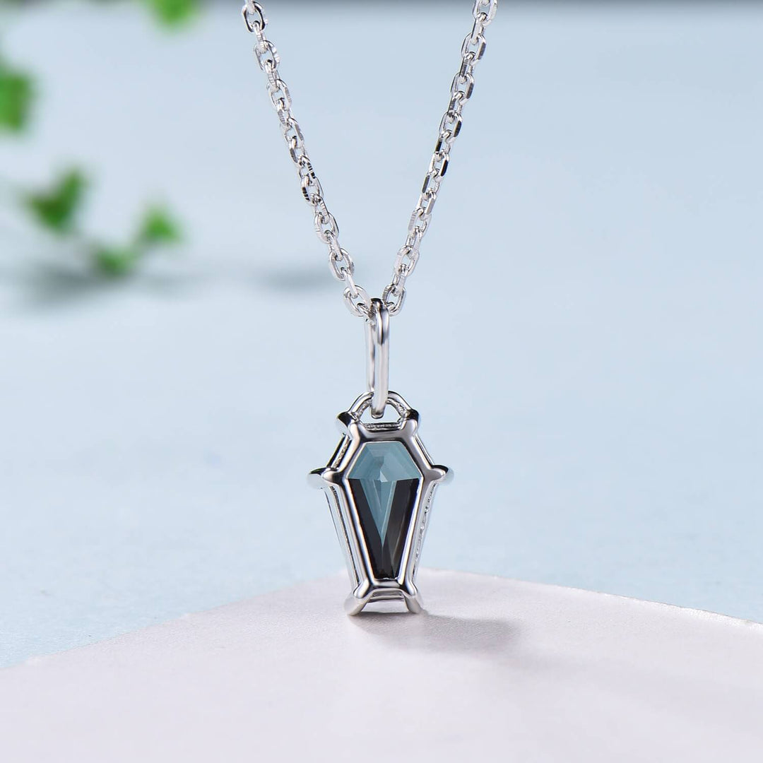 Coffin alexandrite necklace solid 14k 18k rose gold vintage unique Personalized minimalist color change pendant anniversary gift for women - PENFINE