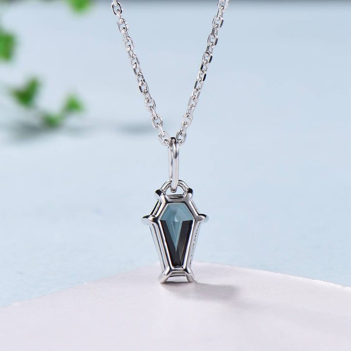Coffin alexandrite necklace solid 14k 18k rose gold vintage unique Personalized minimalist color change pendant anniversary gift for women - PENFINE