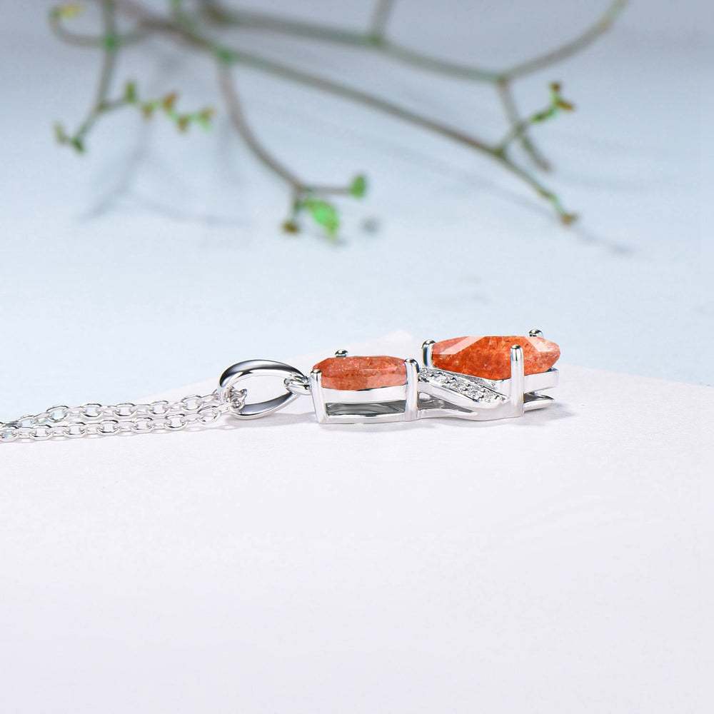 Unique Sunstone Necklace Pendant Women Alternative Moissanite Orange Gemstone Anniversary Gift - PENFINE