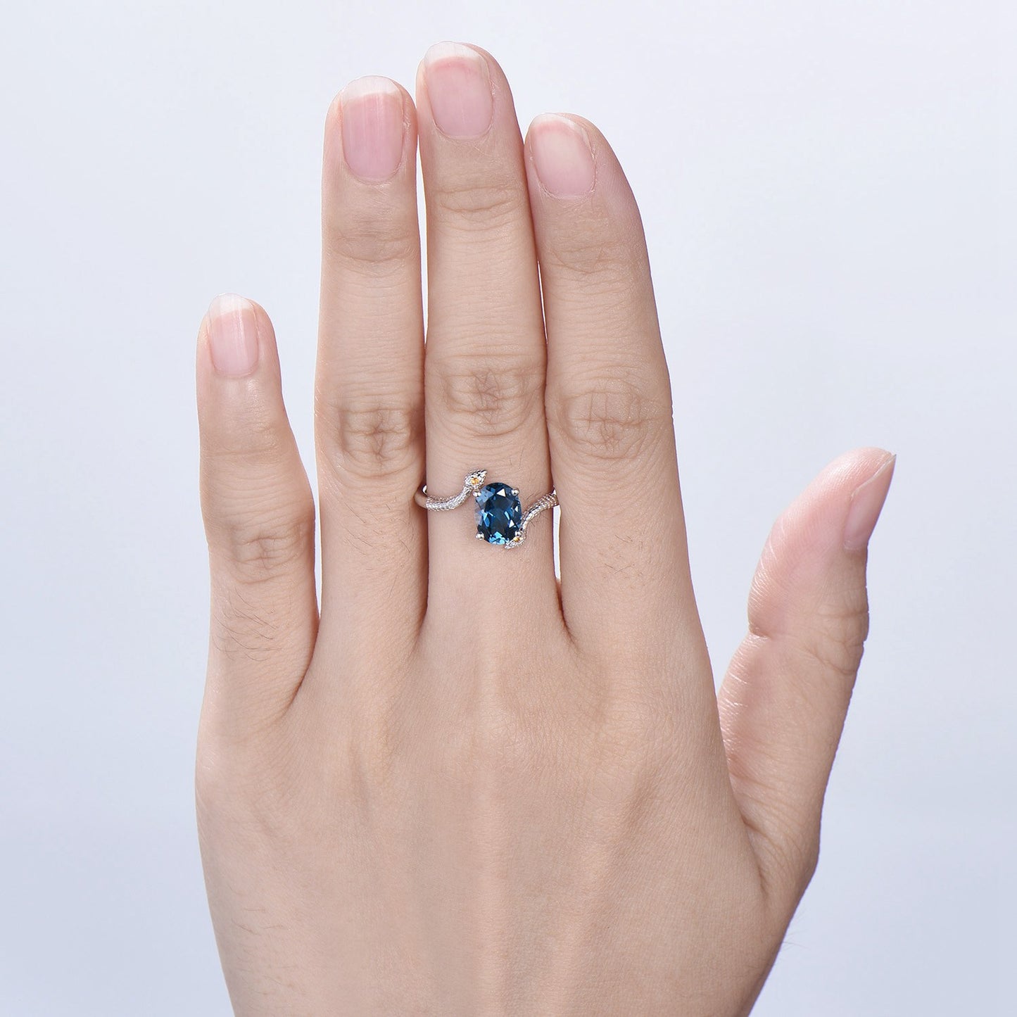 Snake Ring: London Blue Topaz, Citrine, Handmade Gold Anniversary Ring - PENFINE
